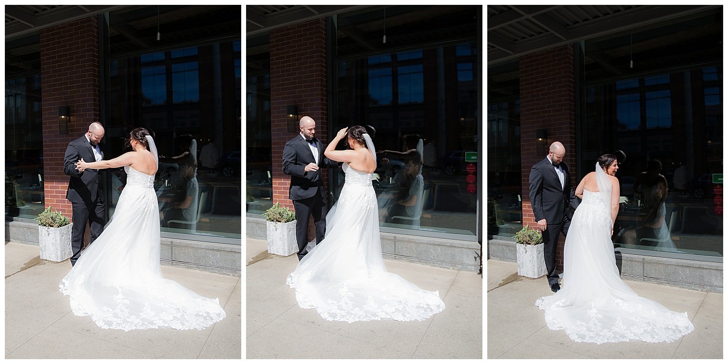 bride and groom first look high street columbus ohio