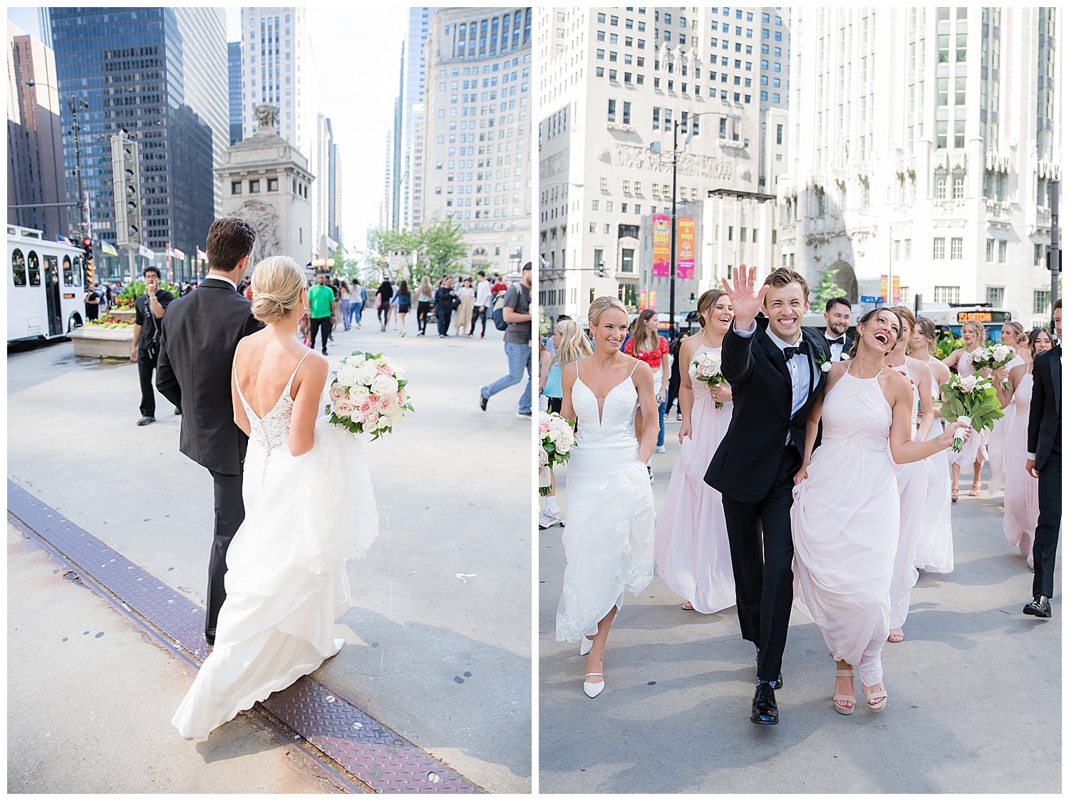 wrigley building chicago wedding party