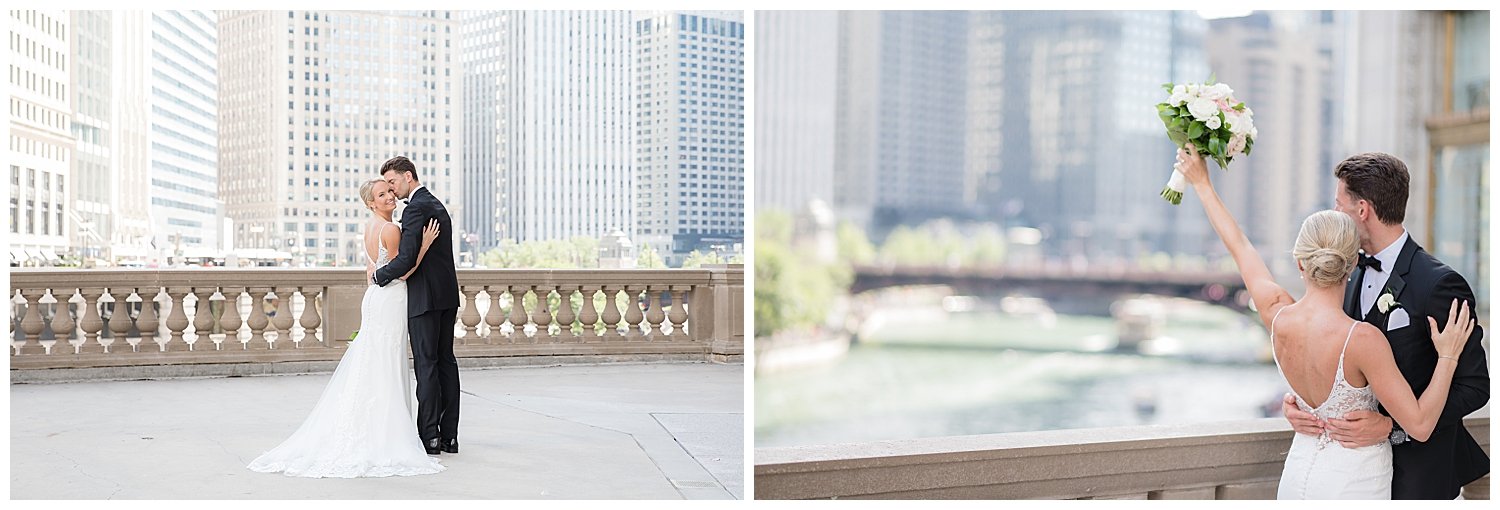 wedding portraits at the wrigley building in chicago