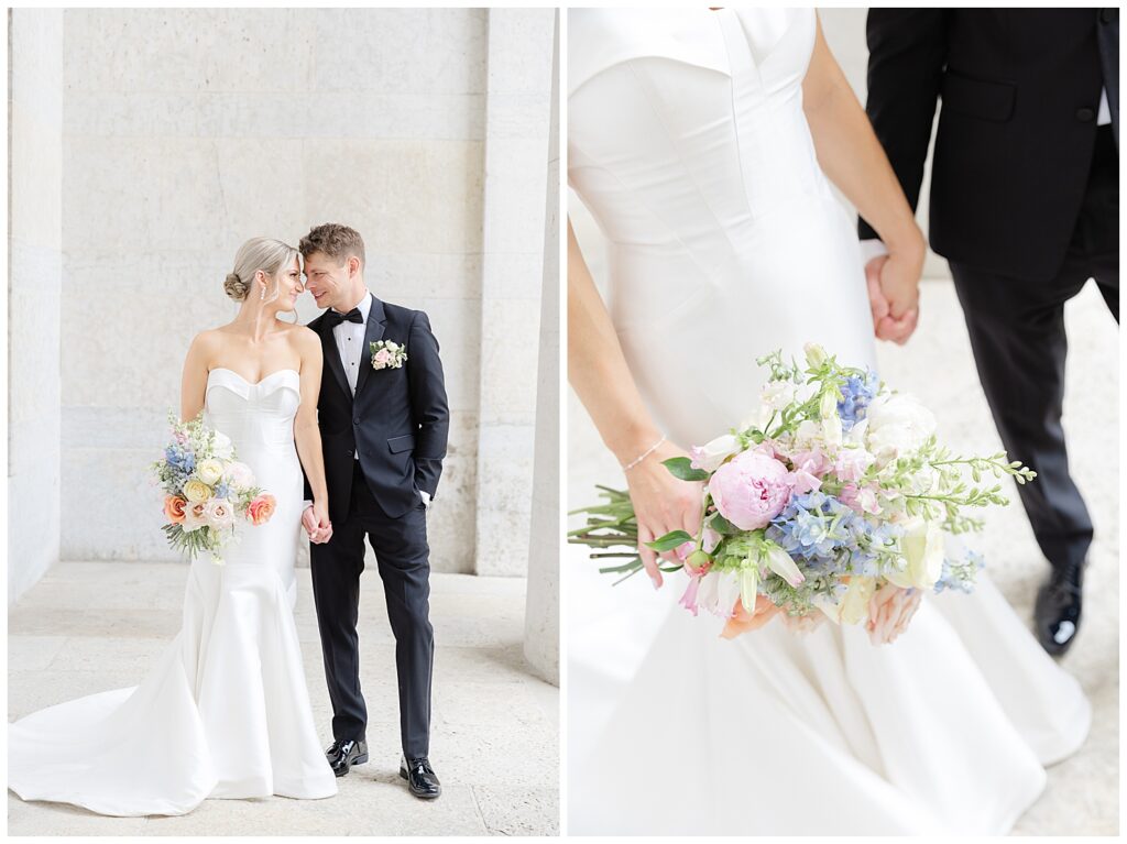 bride and groom at the iconic ohio statehouse picture