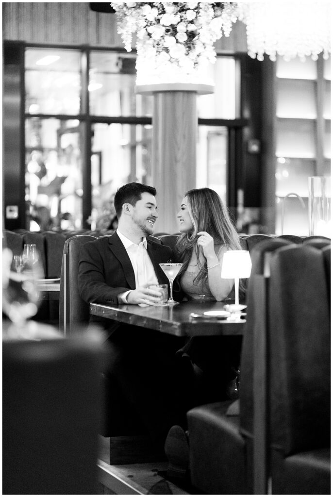 classy black and white picture engagement photo at Butcher and Rose