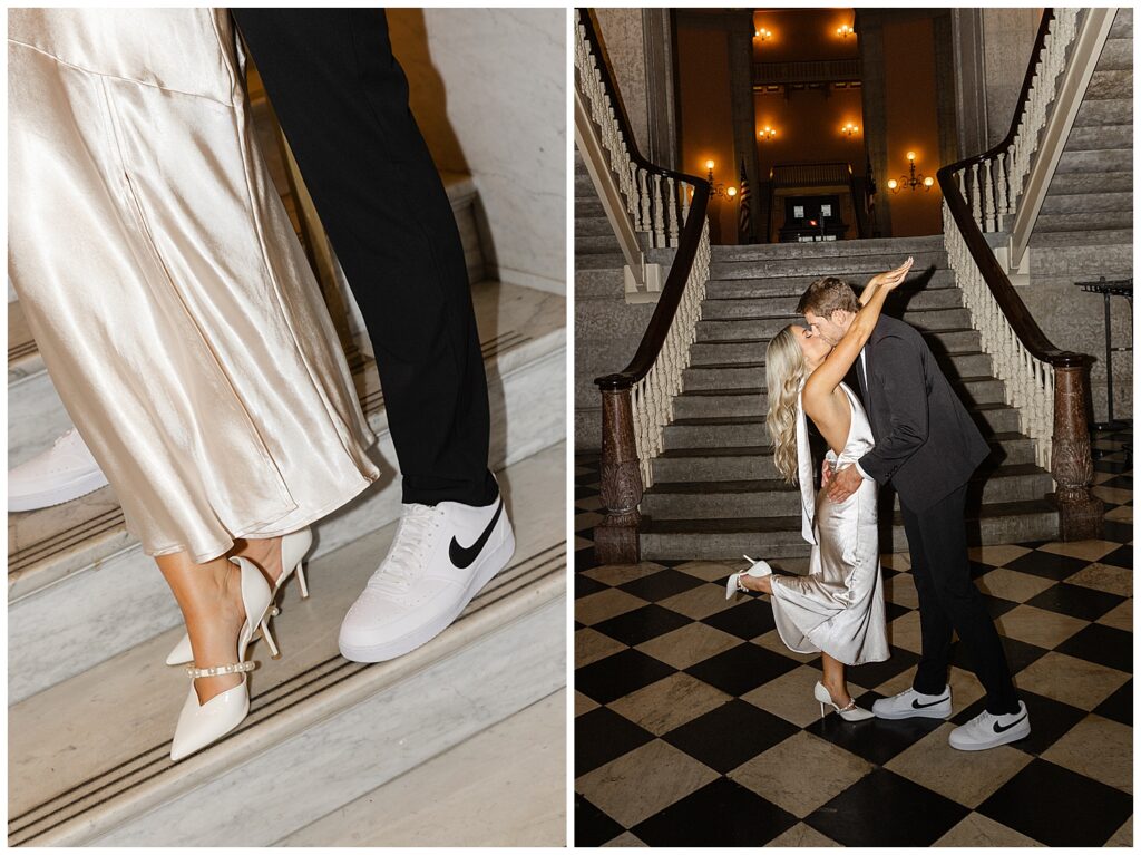 ohio statehouse engagement session of classy iconic couple