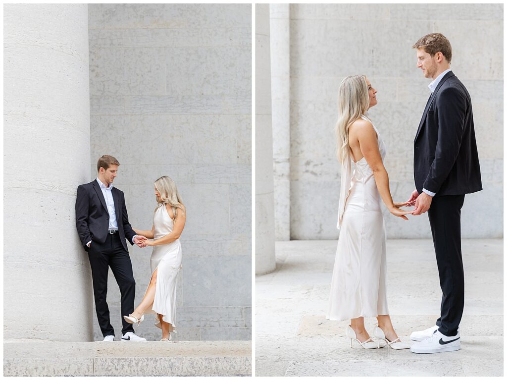 ohio statehouse engagement session photos of a classy couple