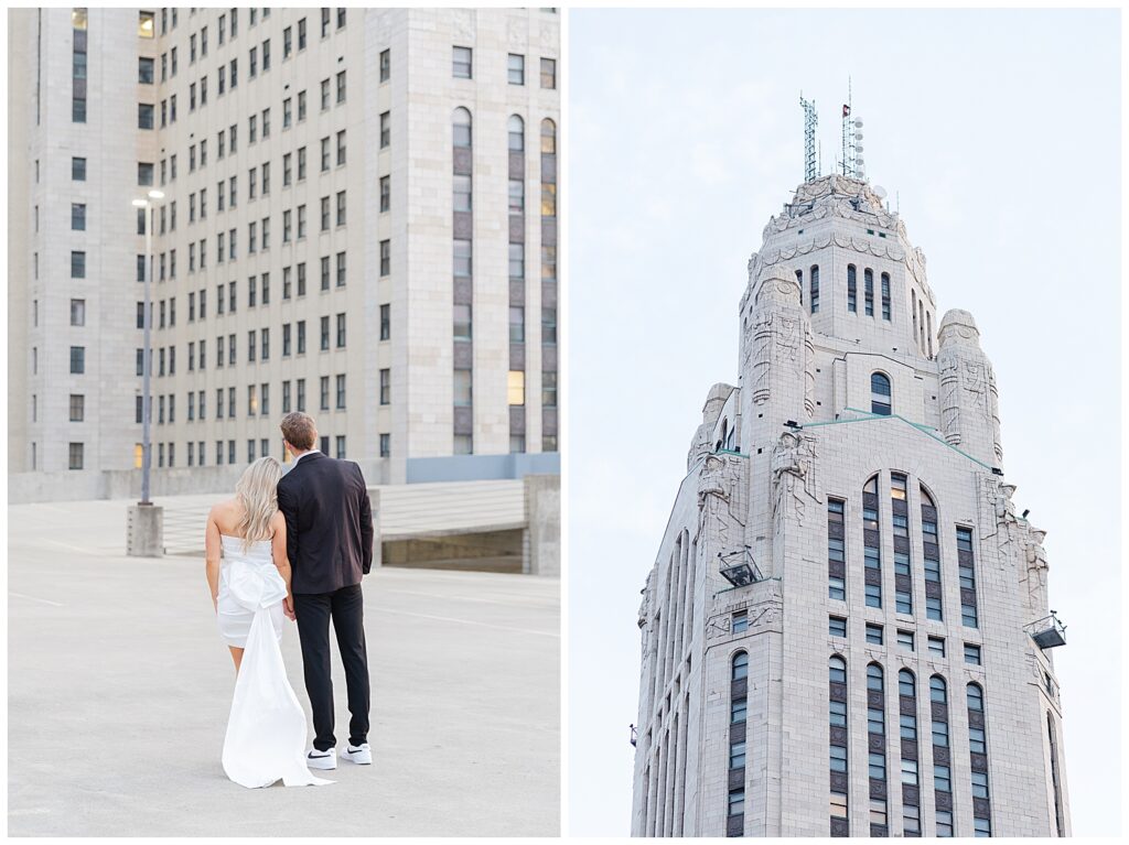 leveque tower engagement photo in columbus ohio