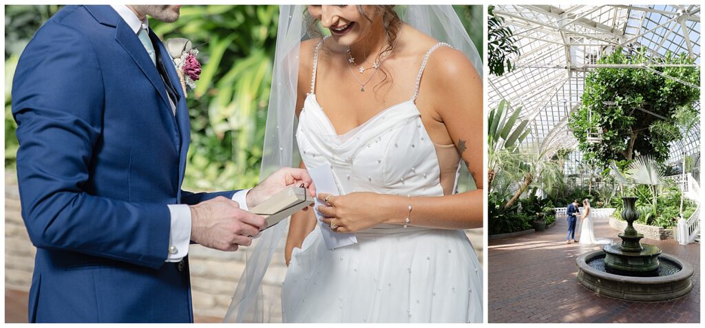 wedding day first look at the Palm House at Franklin Park Co