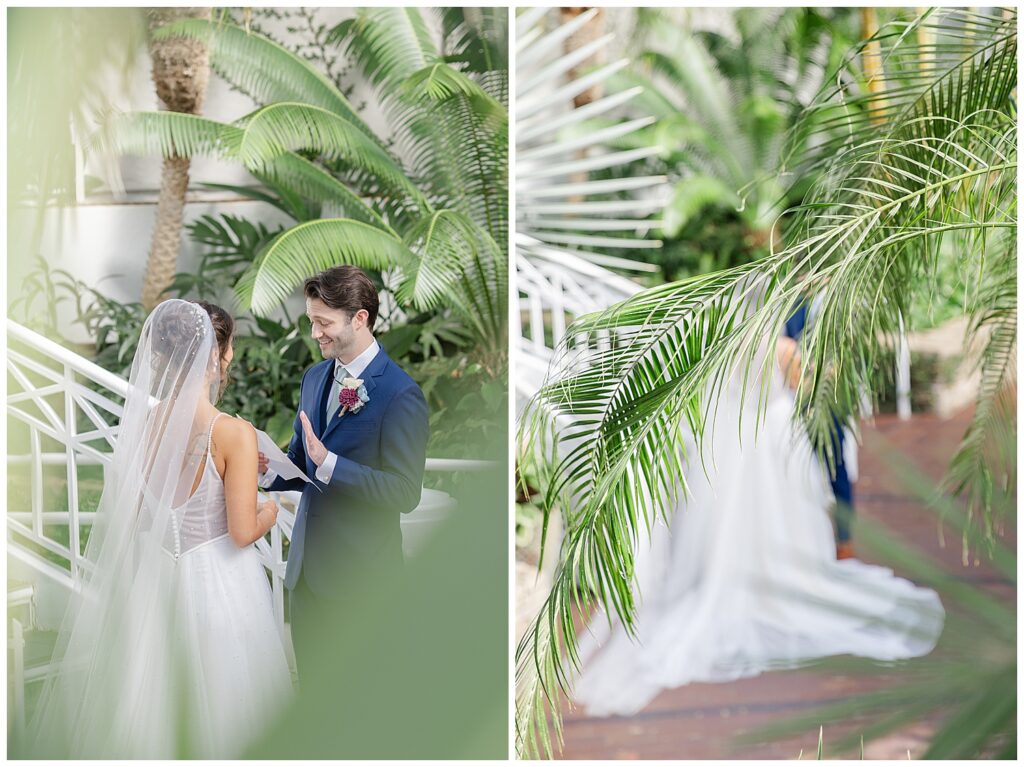 bride and groom exchange vows at franklin park conservatory in Columbus Ohio