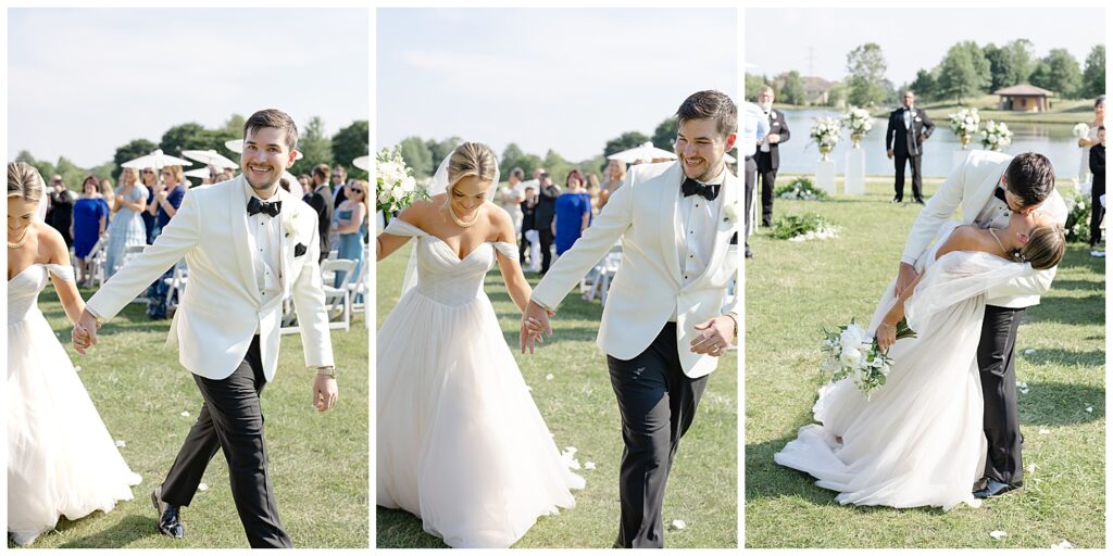 Club at Corazon Dublin Ohio Italian wedding ceremony outside on lawn recessional