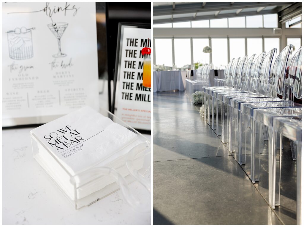 Elegant rooftop wedding ceremony at Revery in downtown Columbus, Ohio with skyline views