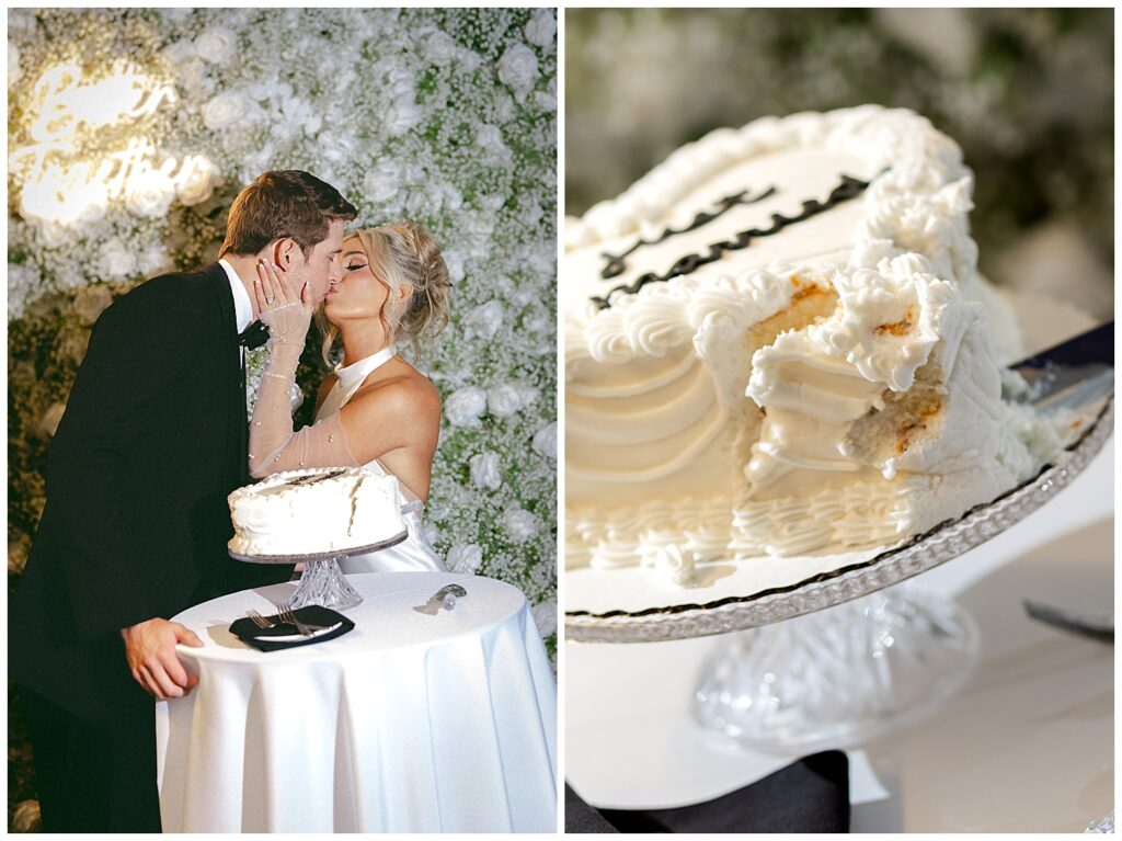 Romantic editorial cake cutting at Revery rooftop Columbus Ohio