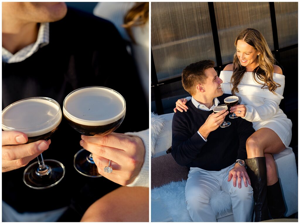 Columbus Ohio engagement photography featuring a modern, chic Brass Eye interior backdrop