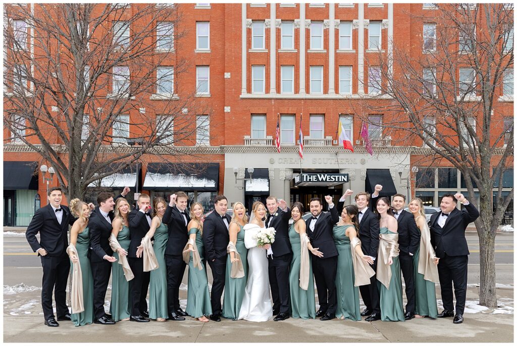 bridal party outside of the Westin in Columbus Ohio