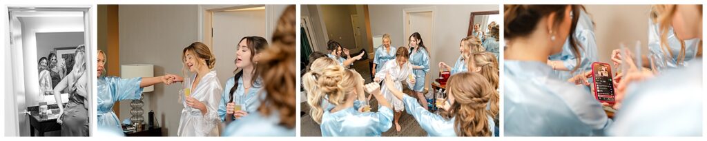 bridesmaids getting dressed