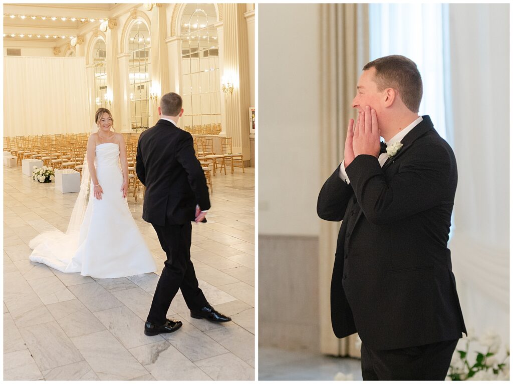 bride and groom first look at the Westin Columbus