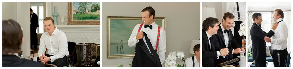 Groom laughing with his groomsmen before the ceremony