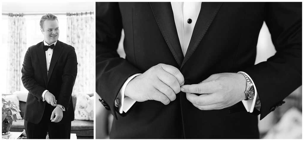 Groom laughing with his groomsmen before the ceremony