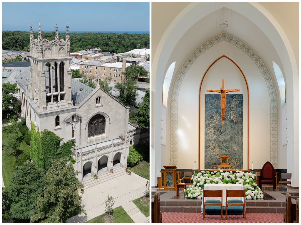 Wedding ceremony at Sacred Heart Church in Winnetka, Illinois