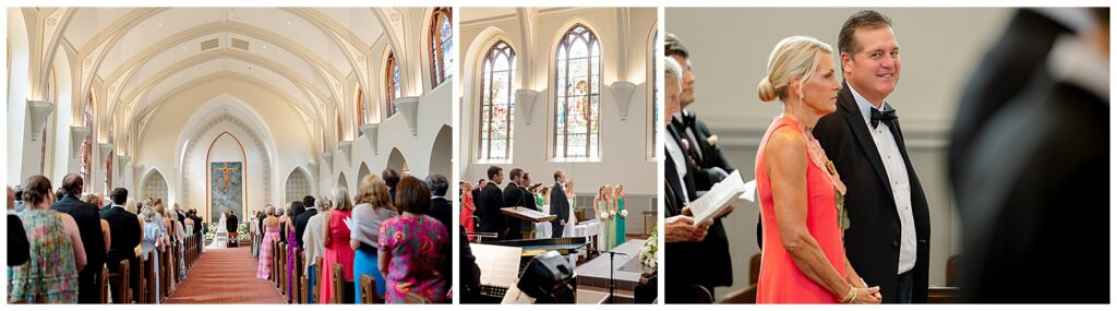 Bride and groom standing at the altar during their Catholic wedding ceremony