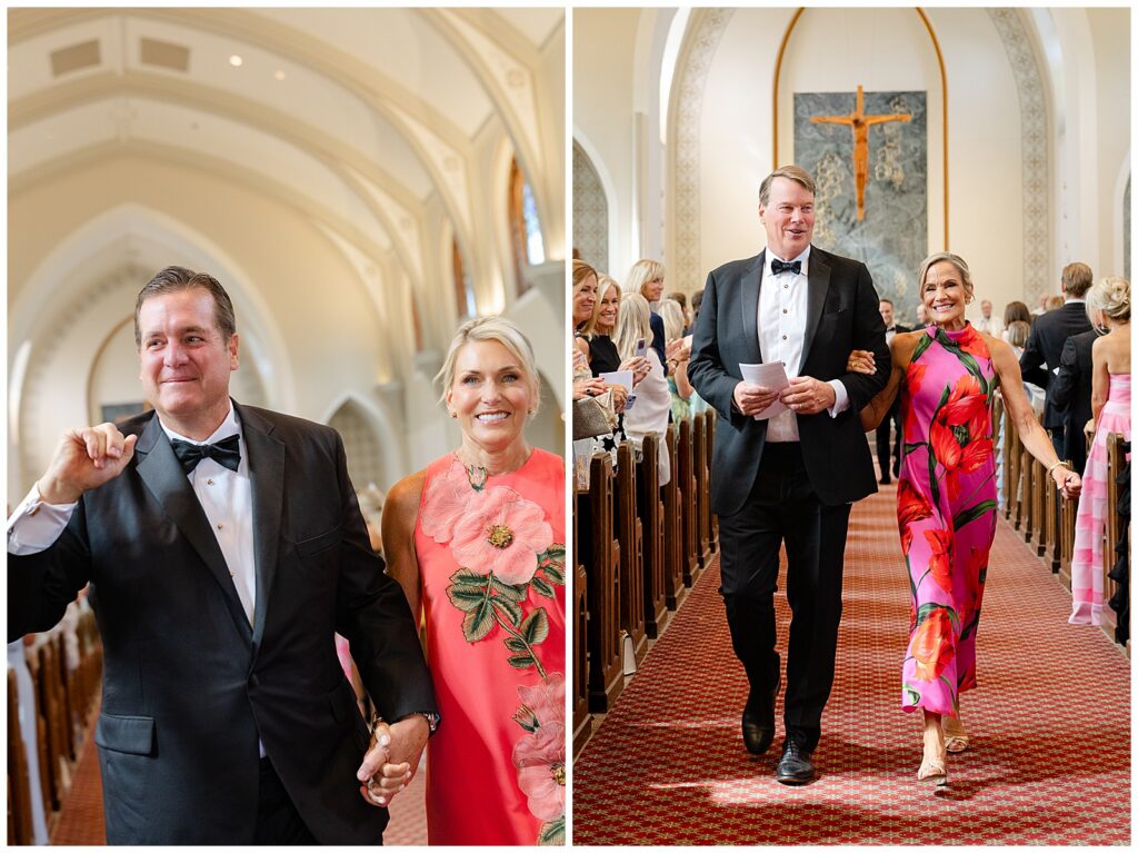 Wedding guests celebrating the newlyweds at Sacred Heart Church in Winnetka