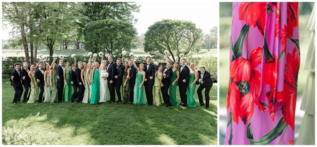 Bride and groom with their bridal party in Winnetka, Illinois