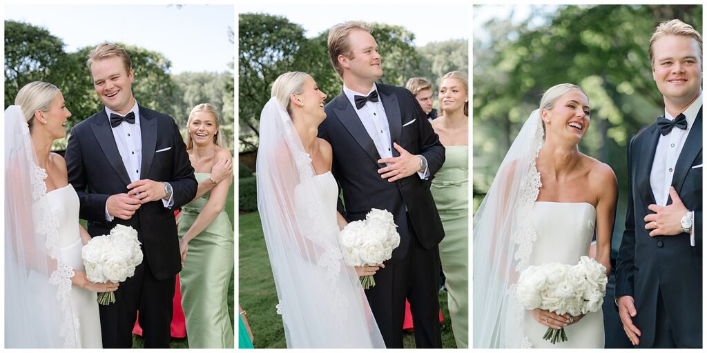Joyful wedding party portrait in Winnetka, Illinois