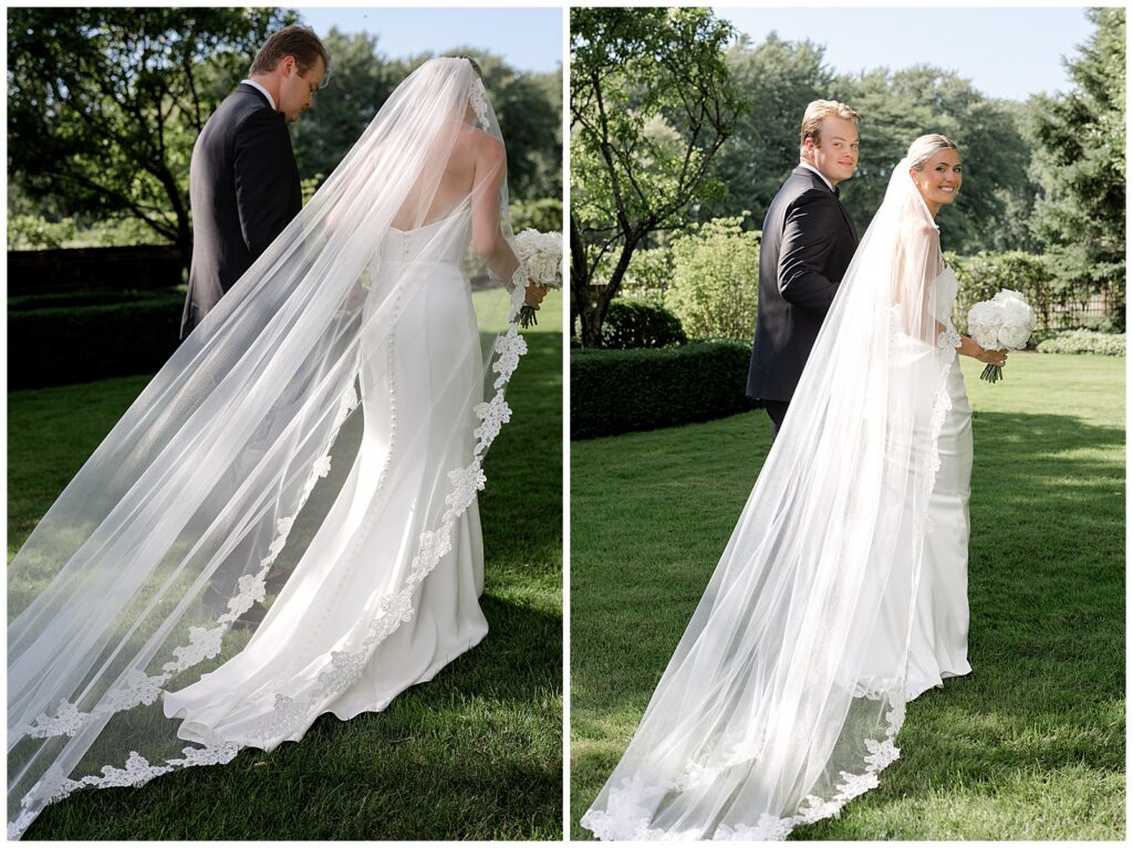 Bridal party celebrating the newlyweds in Winnetka, Illinois
