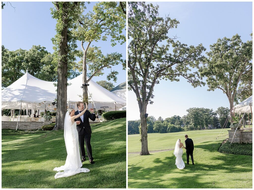 Summer wedding ceremony with large bridal party in Highland Park, Illinois