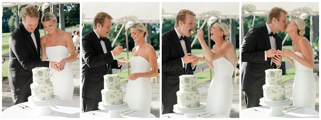 cake cutting during a Winnetka wedding reception